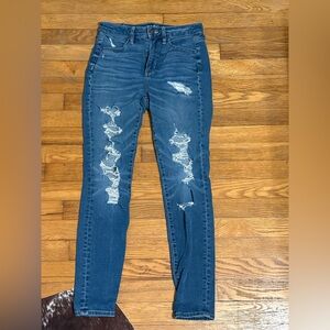American Eagle Dark Blue Distressed Skinny Jeans